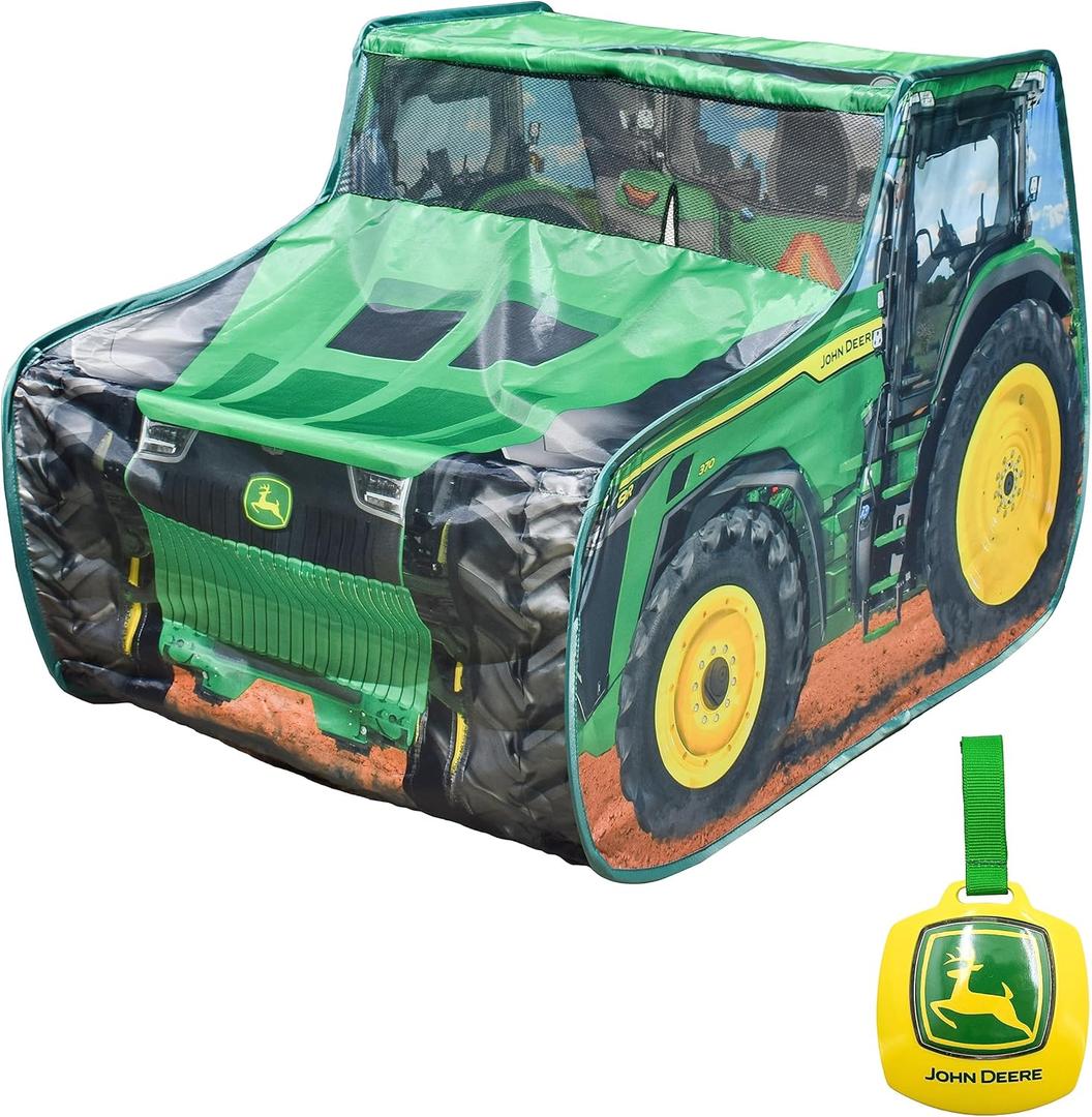John Deere Pop Up Tent  Tractor Playhouse for Kids | Removable Key Fob with Tractor and Farm Sounds | Vehicle Toys for Toddlers - Sunny Days Entertainment