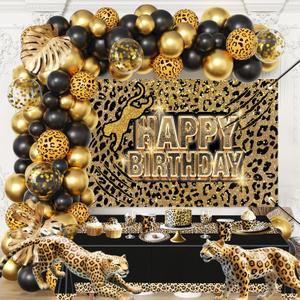 Cheetah Birthday Decorations For Men Women,Leopard Print Happy Birthday Backdrop,Balloons Arch for Boy Girl Parties