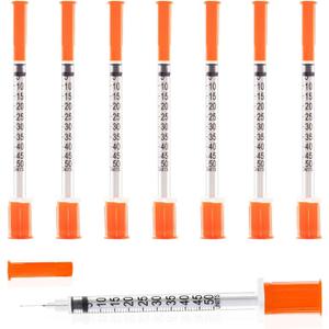 U-100 Syringe with Needle, 30G 1/2cc 5/16 Inch (8mm) Syringe, Individually Wrapped, Pack of 50