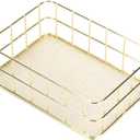 Gold Metal Wire Basket, 6.7 X 4.7 X 2.4in Desktop Metal Storage Basket Gold Wire Storage Organizer Bin Small Desktop Storage Tray for Home Organizing Cabinet Pantry Closet Kitchen Fridge Fruit Makeup