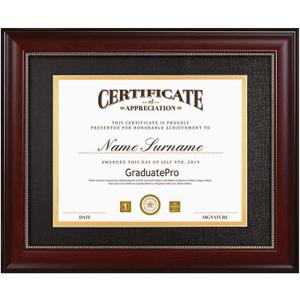 GraduatePro 8.5x11 Diploma Frame with Black Over Gold Mat or Display 11x14 Document without Mat, CPA License Frame, UV Protection Acrylic, Mahogany with Gold Beads