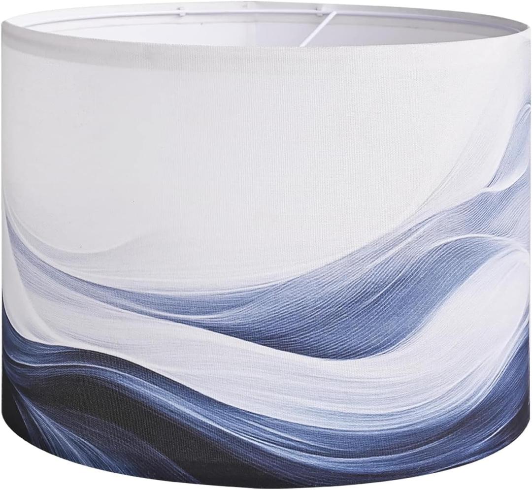 Lamp Shades for Table Lamps, 13x13x10in Fabric Blue Lamps Shades with Waves and Oceans, 1 Pack Lamps Shades, Drum Lamp Shades, Support E26 and E14, Spider