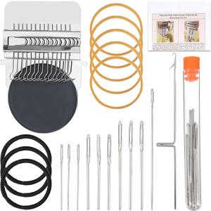 Mini Loom Machine Kit, Gray Wooden Weaving Tool with Stainless Steel Needles and Rubber Band, Loom Type Weave Tool for Beginners, Quickly Mending Jeans, Mending, Socks, Clothes