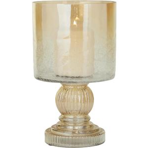 Deco 79 Glass Handmade Turned Style Pillar Hurricane Lamp with Faux Mercury Glass finish, 6" x 6" x 11", Brown (SMALL SIZE)