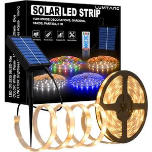 Solar LED Strip, 32.8ft/10M Solar Powered, USB Cable for Rechargeable use，String Lights for Festive Decoration，Suitable for Outdoor Scenes Such as Gardens and Swimming Pools (10M, Warm White)