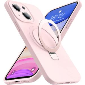 Designed for iPhone 15 Plus Case with Magnetic Invisible Stand Compatible with Mag-Safe Military Drop Tested Shockproof Silicone Phone Cases for Women Men 6.7'', Pink