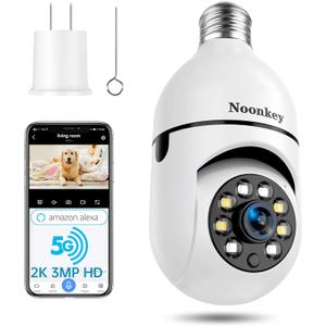 Noonkey 2K/3MP Light Bulb Security Camera, 5G& 2.4GHz WiFi Alexa E27 360 Light Socket Camera for Outdoor, Wireless WiFi Home IP Camera with Motion Tracking Alarm, Color Night Vision,Two-Way Talk