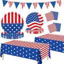 4th of July Decorations, 4th of July Paper Plates and Napkins, Patriotic Party Supplies Sets, American Flag Theme Plates Napkins Tablecloth, Banner, Red White Blue Decorations, Serve 25