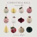 12PCS Rustic Christmas Ornaments Set, 8 Burlap Balls & 4 Paper Honeycomb Ornaments, 3.15" Farmhouse Vintage Holiday Tree Decorations