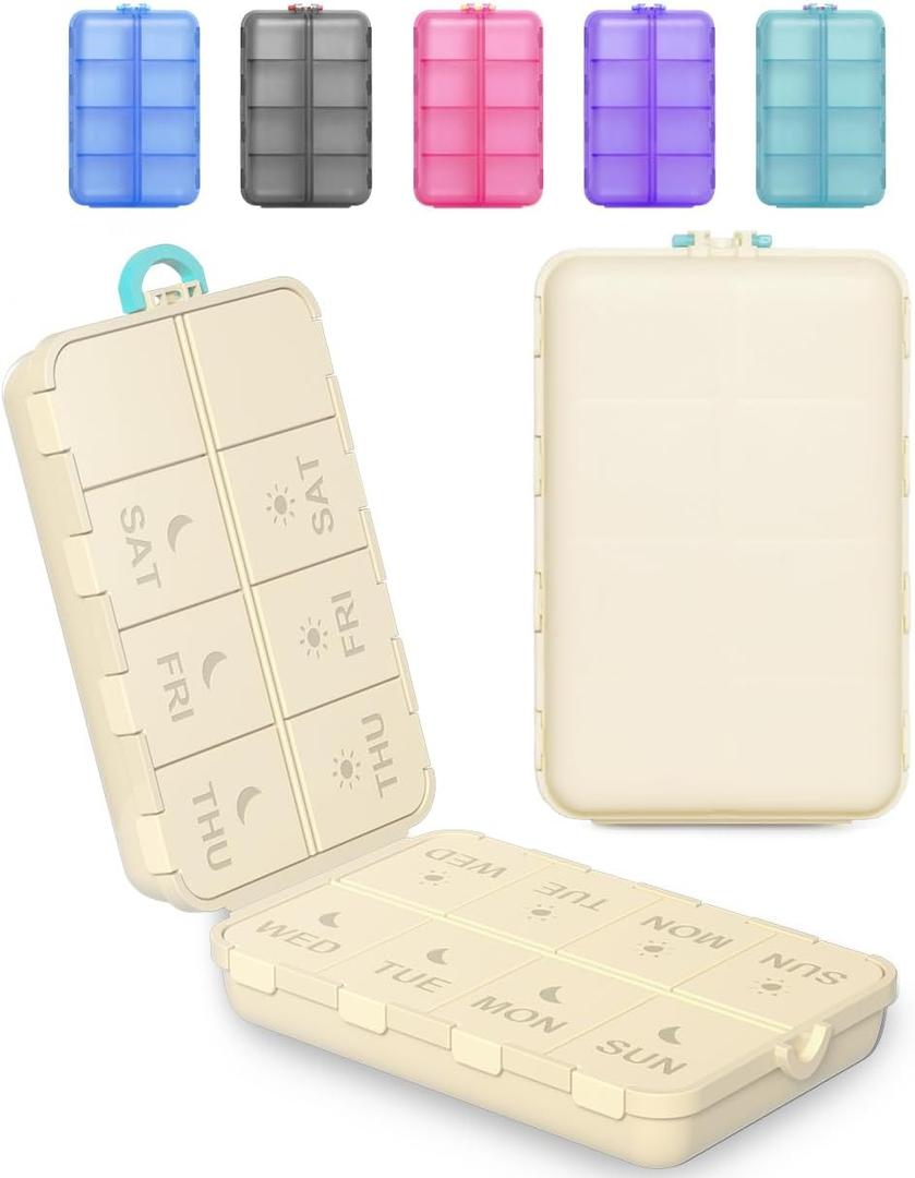 Pill Organizer Medicine Organizer Travel Essentials - Weekly Medicine Dispenser with Etched Labels, 7 Day AM PM Dispenser, Travel Pill Box, Foldable Medicine Case