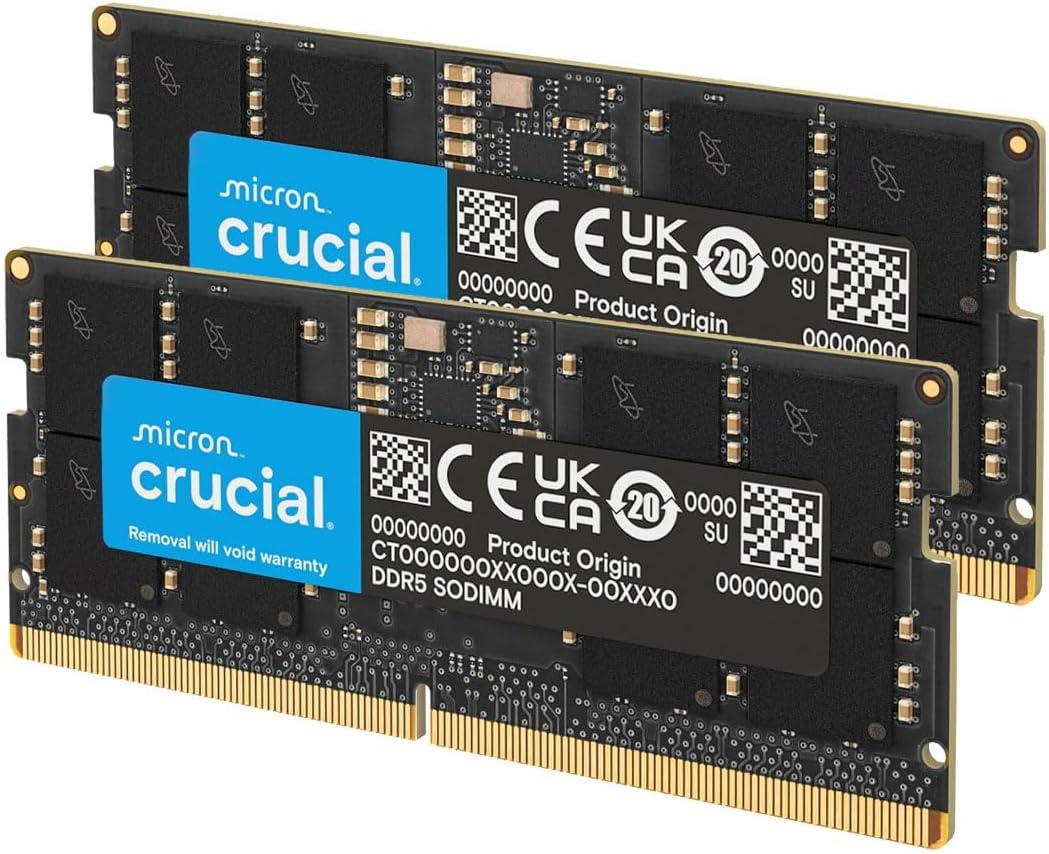Crucial 32GB DDR5 RAM Kit (2x16GB), 5600MHz (or 5200MHz or 4800MHz) Laptop Memory 262-Pin SODIMM, Compatible with Intel Core and AMD Ryzen 7000, Black - CT2K16G56C46S5