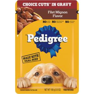 Pedigree Choice Cuts in Gravy Wet Dog Food, Adult Soft Wet Dog Food, Filet Mignon Flavor, 3.5 oz. Pouch (1 Count (Pack of 1) Best By: 01-28