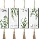 Qunclay 4 Pieces Boho Wall Decor for Bathroom 12 x 5 Inch Relax Soak Unwind Breathe Bathroom Sign with Beads Leaf Print Minimalist Botanical Wall Art Farmhouse Wooden Hanging Art(Green,Plant)