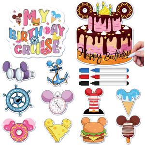 Happy Birthday Cruise Door Magnets Decorations - 12 Pcs Funny Magnetic Stickers Decorations for Cruise Ship Door, Cute Cabin Ship Carnival Party Supplies