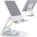 OMOTON T6 Swivel Tablet Stand for iPad with 360 Rotating Base, Foldable Adjustable Holder for Drawing, Compatible with iPad Pro/Air/Mini and More, Silver