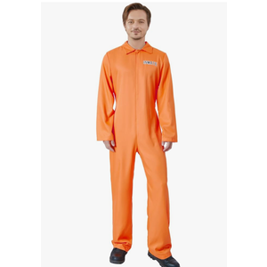 Halloween Prison Jumpsuit Costume Orange Uniform Long Sleeve Playsuit Adult Kid Jail Inmate Criminal Cosplay Costume Size S