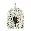 MJFloria Artificial Fake Flowers Plants Hanging Baskets for Outdoor Outside Decor, Faux Silk Hanging White Morning Glory Trailing Vines UV Resistant for Porch Patio Home Decoration