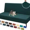 XINEAGE 2025 New Futon Cover Full Size Stretch Armless Sofa Bed Cover Anti-Slip Furniture Protector Without Armrests Futon Slipcover with Elastic Bottom (67"-82", Blackish Green)