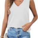 Syellowafter Women V Neck Tank Tops Sleeveless Shirts Summer Casual Blouse Loose Fit Tunic (L, White)