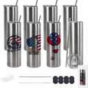 20oz Flat edge sublimation tumblers Sliver skinny insulated Sublimation tumbler Straight Cups with Individual Gift Box, Silicone Bottom Polymer Coating for Heat Transfer (8, silver)