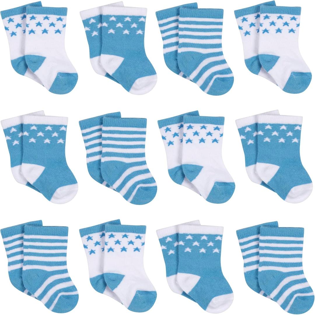 Onesies Brand Unisex Baby 12-Pair Bootie Socks (0-6 Months, Blue Stars)