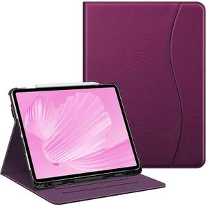 Fintie Folio Case for iPad Air 13-inch (M3) 2025 / (M2) 2024, Multi-Angle Viewing Protective Stand Cover with Pencil Holder & Pocket, Auto Sleep/Wake, Purple