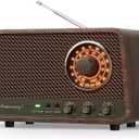 Vintage Wooden AM FM Bluetooth Radio with 10 Watts Powerful Sound, Retro Bluetooth Speaker Radio with Softly Glowing Dial, Bass Control, Aux Input, Headphone Jack, for Home, Office, Kitchen
