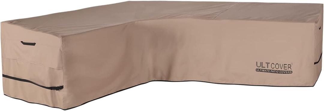 ULTCOVER Patio L-Shaped Left Facing Sofa Cover Waterproof for 6-Seater Outdoor Sectional Furniture Couch 85x110 inch Wide (85"/110"(W)x32"(D)x30"(H), Brown (L-shaped))
