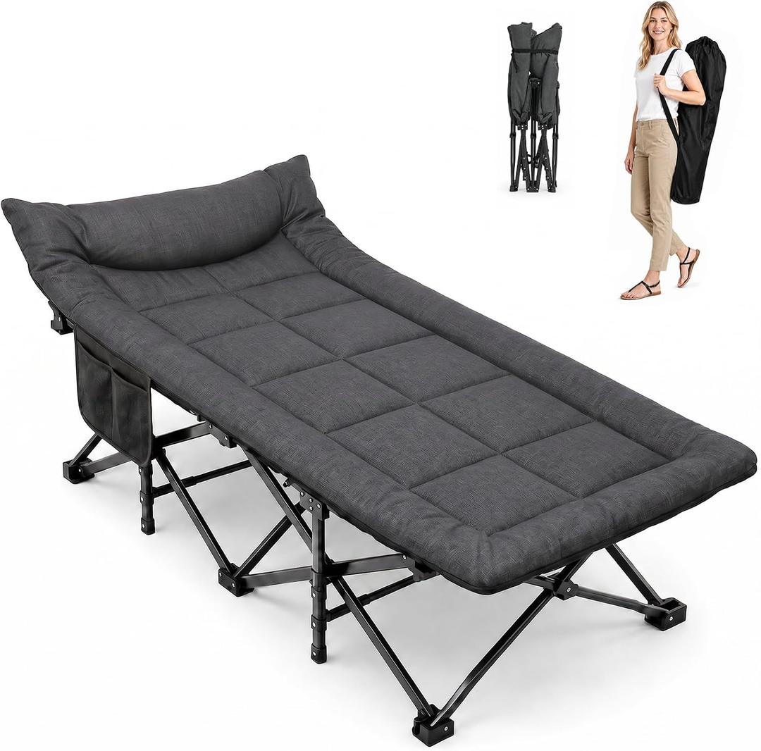ARAER Camping Cot for Adults, 28" Wide with Mattress and Pillow (Dark Gray)