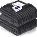 Sealy Electric Blanket Full Size, Soft Ribbed Flannel to Sherpa Reversible Heated Blanket with 10 Heat Settings & 1-12 Hours Auto-Off Overheat Protection, Machine Washable, 72"x84" Charcoal