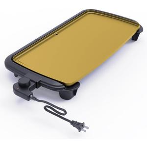 Nonstick 20 Inch Electric Griddle Teflon-free, 10 Eggs at Once, Cool-Touch Handles and Slide-Out Drip Tray, for Breakfast Pancakes, Burgers, Eggs, Gold 