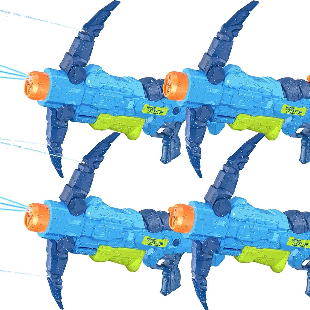 4 PCS Water Gun for Kids, Super Squirt Guns Water Soaker Blaster - 2 Nozzle, 4 Shooting Modes Switch - Crossbow Design - 26 Ft Long Shooting Range - Summer Toys Gun for Boys Girls Adults Outdoor Pool (Blue)