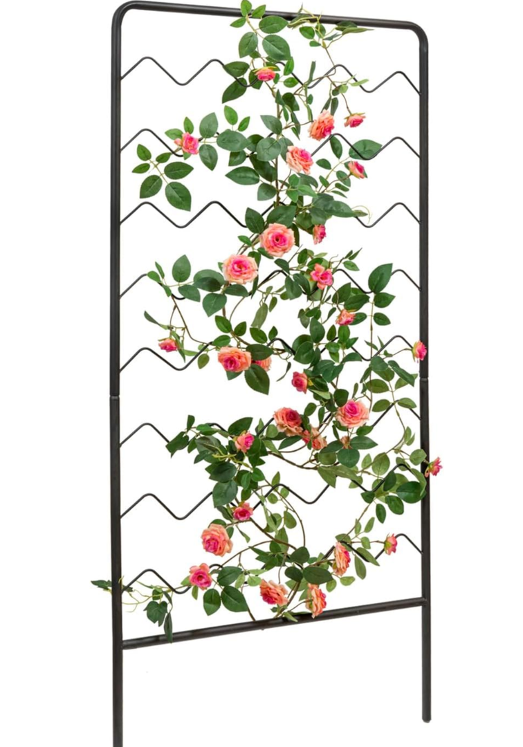 MyGift 4 Foot Tall Metal Garden Treills, Modern Matte Black Wall Mounted Horizontal Wave Trellis, Outdoor Hanging Support Fence for Climbing Garden Plants and Crawling Vines