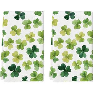 Artoid Mode Beige Shamrocks St. Patrick's Day Kitchen Towels Dish Towels, 18x26 Inch Seasonal Spring Decoration Hand Towels Set of 2