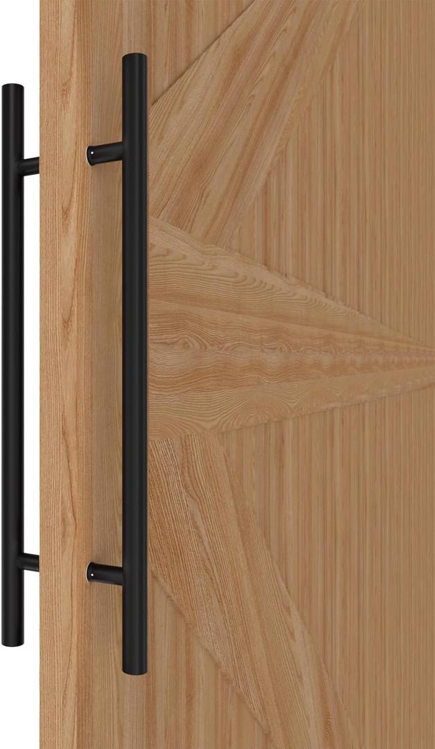 Matte Black Round Barn Door Handles 12"/16"/18"/24"/36"/48"/59'', Pull Push Long French Door Handle Double Sided, Large Front Exterior Shower Door Pull Handles