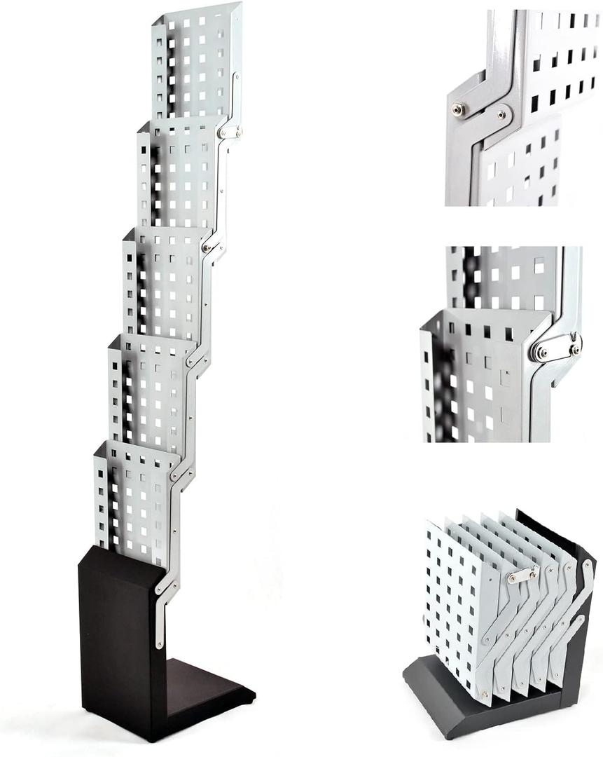 Foldable Magazine Rack Heavy Duty Catalog Literature Brochure Rack Brochure Display Stand Aluminum Portable 5 Pockets for Trade Show Exhibitions Office Retail Store
