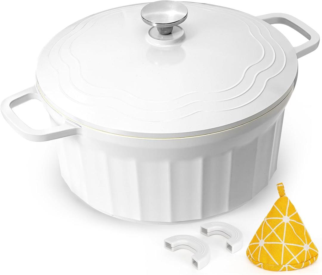 Dutch Oven Pot with Lid, 6.5 Quart Enameled Cast Aluminum Non-Stick Lightweight Pot for Braising, Baking and More, Oven Safe up to 446 F, Works on All Stovetops