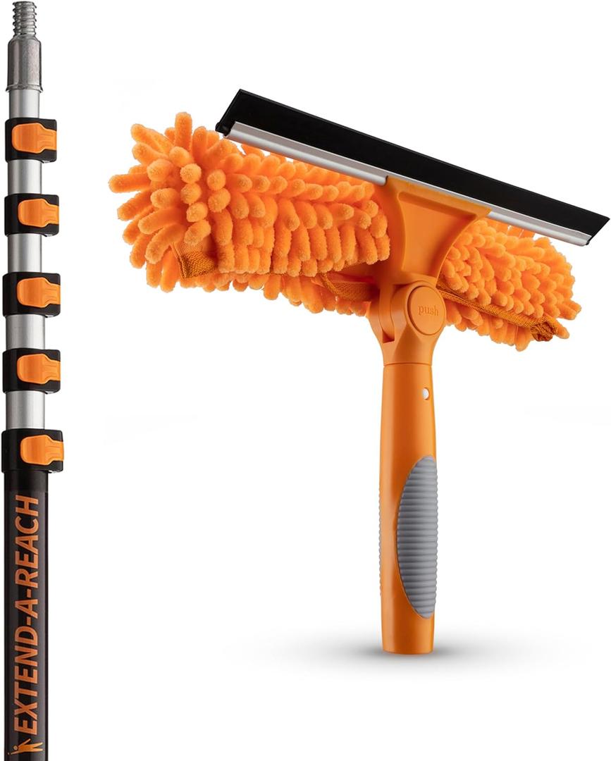 5-24ft Window Washing Kit with Extension Pole (30+ Foot Reach) / / Window Cleaning Tool & Window Washer Squeegee with Telescopic Extension Pole / / Best Indoor Outdoor Window Washing Equipment