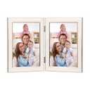 Giftgarden 4x6 Double Picture Frame White with Tempered Glass Display 4 by 6 Photo, Metal Hinged Folding Frame for Tabletop or Wall