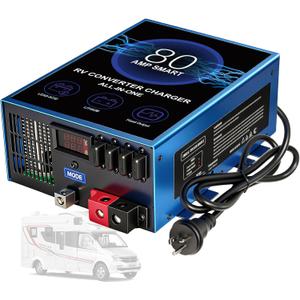 80 Amp RV Power Converter, 110V AC to 12V DC RV Converter Battery Charger with Multi Stage Smart Charging 13V to 16.5V Adjustable Operating Range, Suitable for RV, Boat & Off-Grid Systems