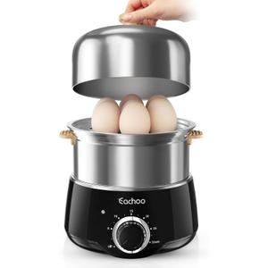 Hard Boiled Egg Cooker - CACHOO 14-Egg Rapid Stainless Steel Egg Boiler with 30-Min Timer & Auto Shut Off, Compact Electric Vegetable Steamer for Cooking, Dishwasher Safe, Black (2-Tier)