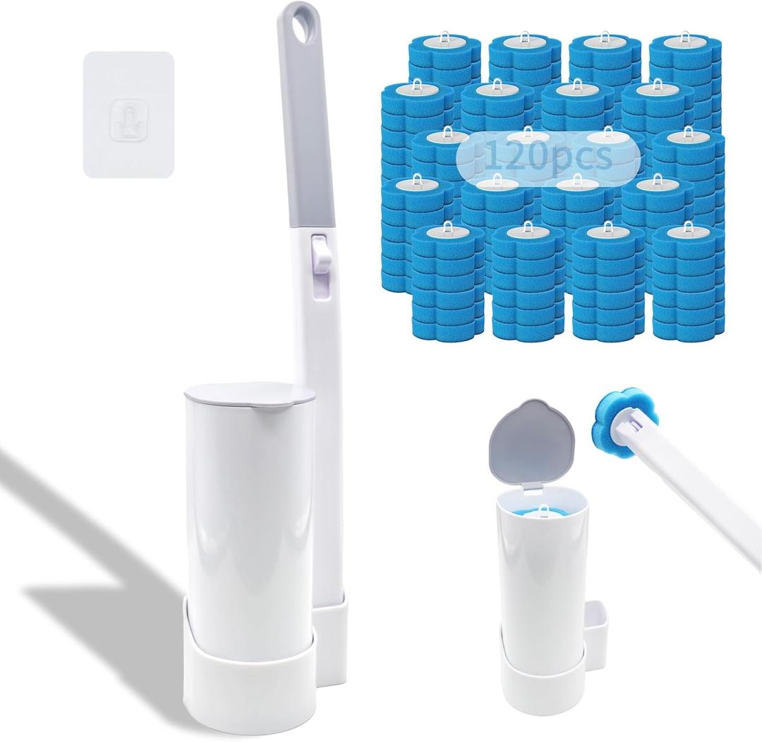 Toilet Brush with 120 Refills, White Toilet Cleaning Brush, Toilet Bowl Brush, Toilet Brush Refill for Efficient and Deep Scrub Toilet