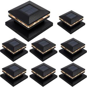MAGGIFT 15 Lumen Post Lights for Outdoor, Fence Deck or Patio, Solar Powered Caps, Warm White High Brightness SMD LED Lighting, Lamp Fits 4x4, 5x5 or 6x6 Wooden Posts, 8 Pack