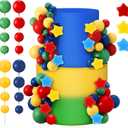Threehoney 65 PCS Cartoon Cake Topper Decoration Them Birthday Cake Ball Picks with Star and Happy Red Blue Green Yellow Topper for Cartoon Video Game Bro Birthday Party Supplies
