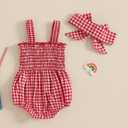 Kuriozud Valentines Day Outfit Baby Girl Bubble Romper Spaghetti Strap Onesie My First/1st Valentines Day Clothes Clothing (3-6 Months, Red Usa)