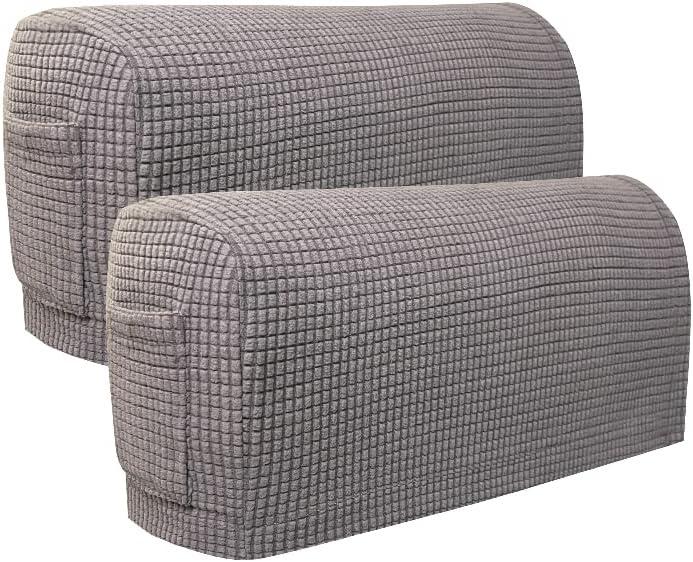 Set of 2 Sofa Armrest Cover Soft Stretch Arm Cover for Recliners Sofas Chairs Washable Arm Covers Couch Furniture Armrest Protector Covers with Pocket (Light Grey)
