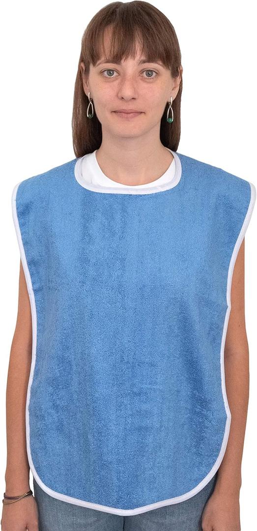Elaine Karen 12 Pack Premium Adult Bibs for Women & Men, Eating Cloth for Elderly Seniors and Disabled, Adjustable, Terry Bib Clothing Protectors, Machine Washable, Blue
