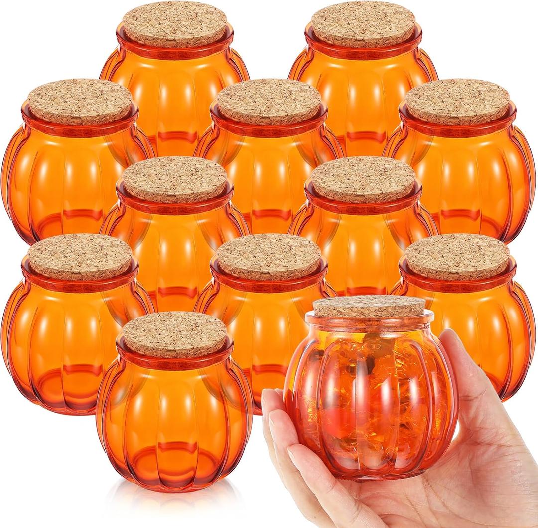 Vesici 12 Pcs Glass Pumpkin Candy Jars with Lid Halloween Autumn Pumpkin Candle Jars for Making Candles 6 oz Small Candy Containers for Snacks DIY Gifts Fall Thanksgiving Table Decorations