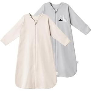 Long Sleeve Sleep Sack 6-12 Months - 100% Cotton Infant Sleep Sack with 2-Way Zipper - 0.5 Tog Wearable Blanket Baby - Lightweight Baby Sleep Sack 6-9 9-12 Months