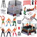 Skylety 32 Pieces Wrestling Toys Wrestler Warriors Toys with 12 Mini Wrestlers Action Figures , 20 Realistic Accessories Realistic Action Wrestling Figures Playset Gifts Favors for Boys and Girls